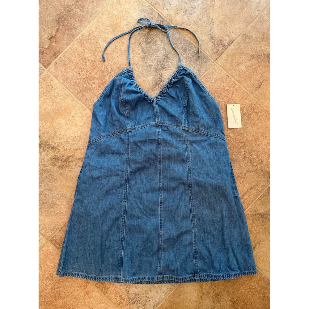 Women's Universal Thread Blue Denim Mini Halter Dress V-Neck Size XL Medium Wash